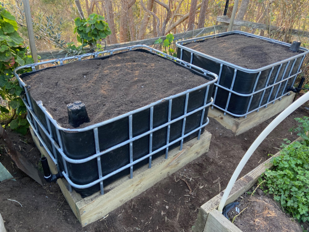 An IBC vegetable wicking bed install in Chewton Bushlands in Victoria, Australia
