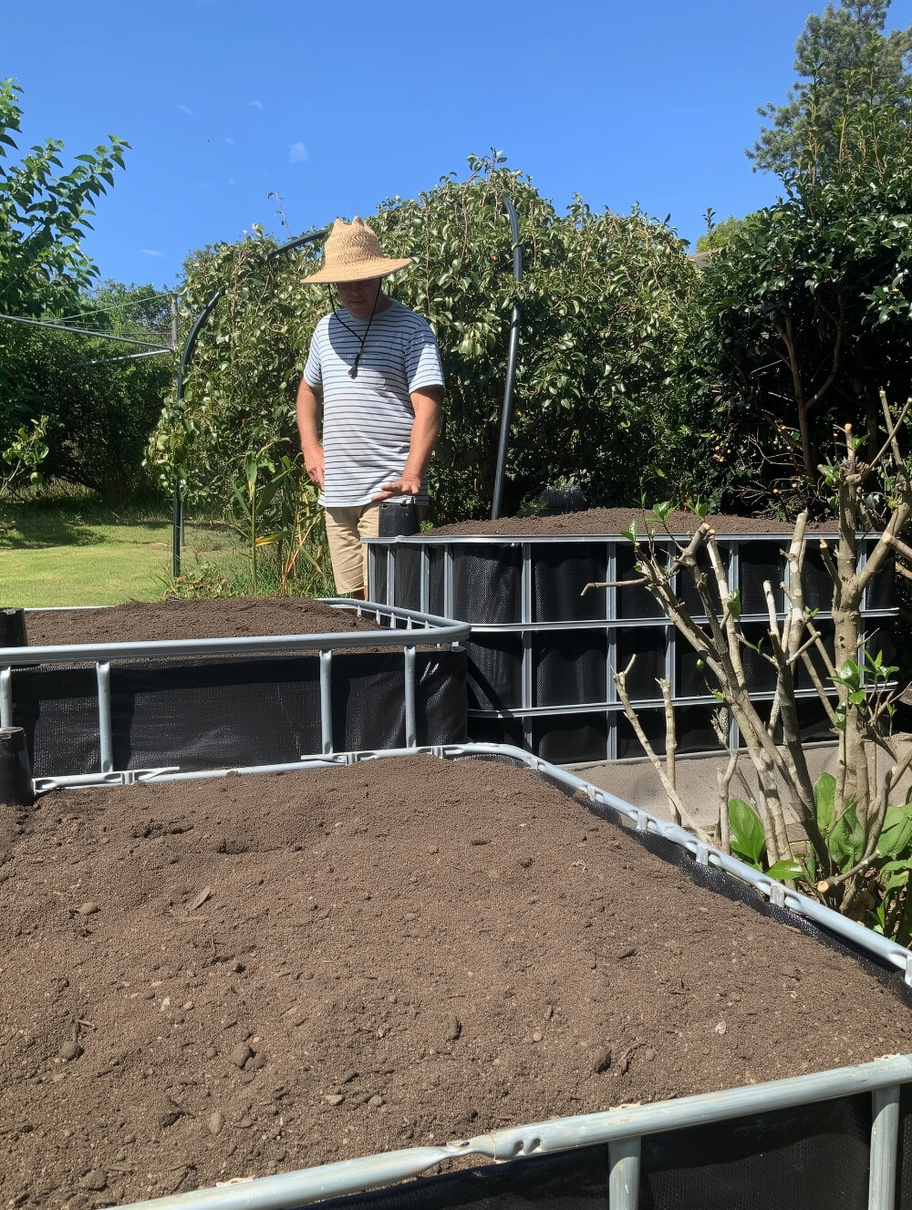 IBC Wicking bed ready for vegetable planting